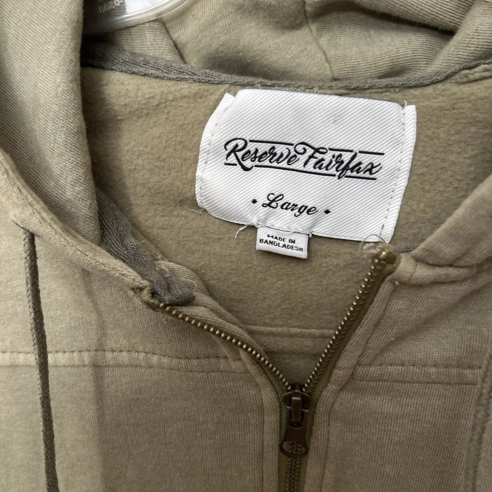 Reserve Fairfax Large‎ Sage Green Cropped Zip Front Hoodie Sweatshirt